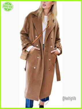 Long Double Breasted Wool Coat with Belt Fall Winter